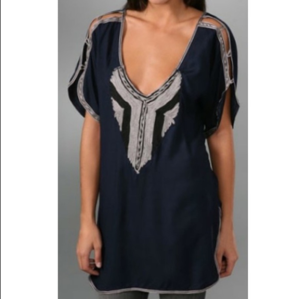 Free People Navy Silver Springs Embroidered Tunic - Picture 1 of 8